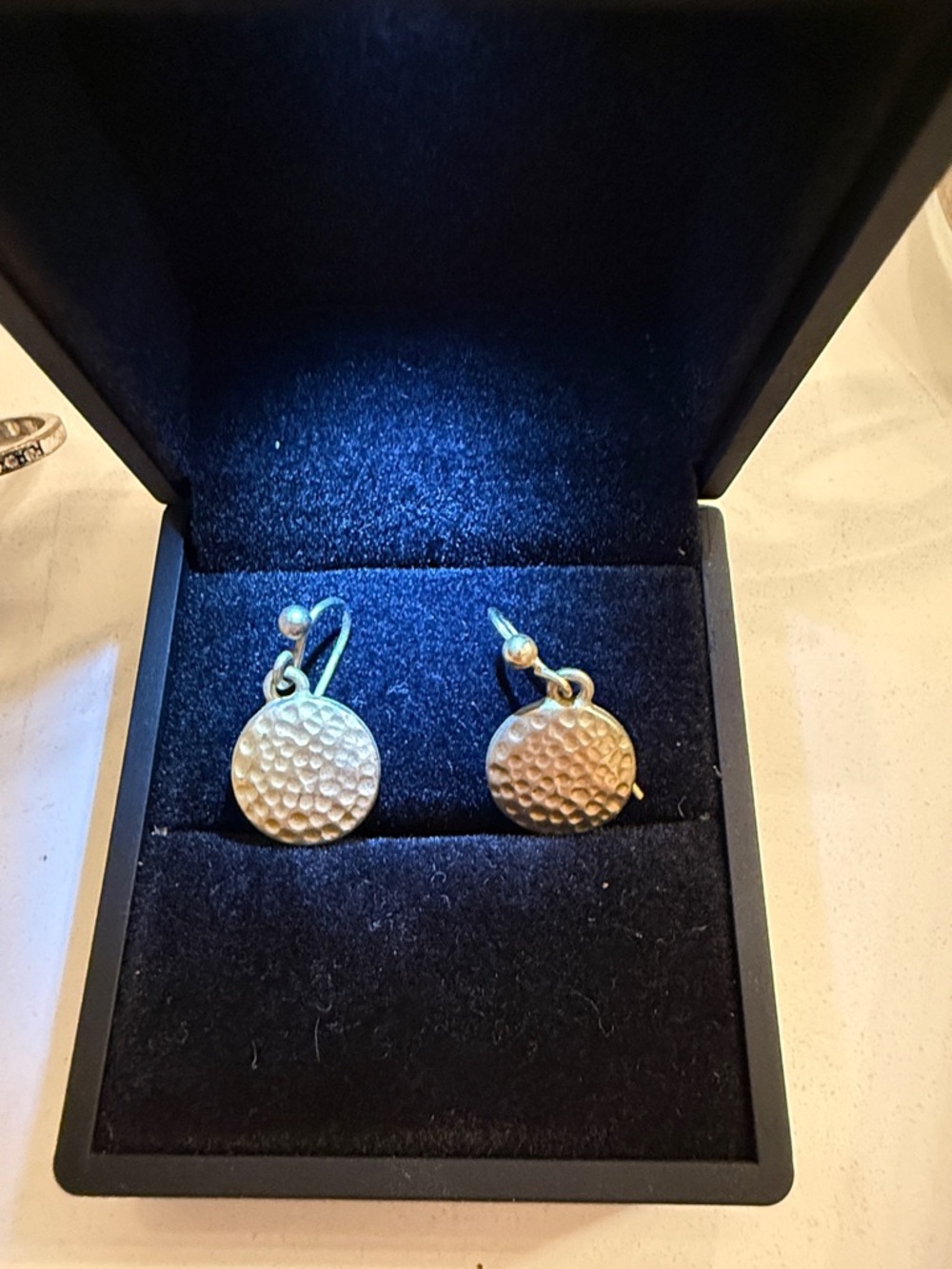 Brushed Gold-tone Hammered Disc Drop Earrings